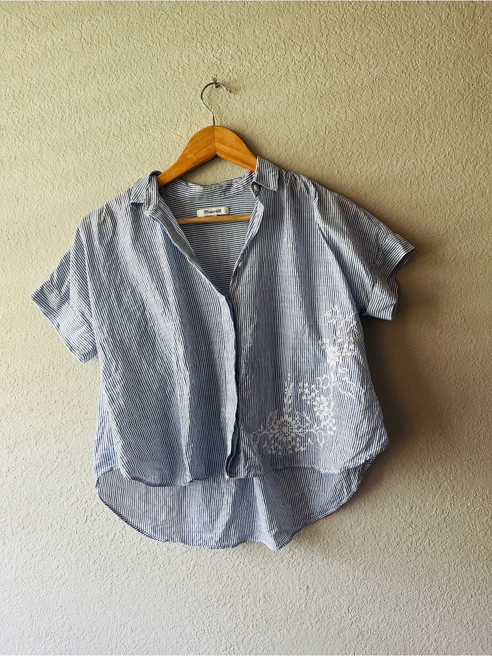 Madewell Blue Striped Button Down with White Embroidery Size XS